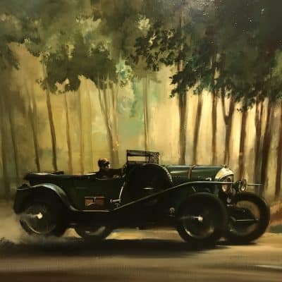 Dion Pears Bentley 3 Litre Le Mans 1927 Race Oil Painting Antique Art 5