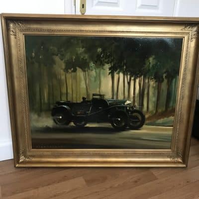 Dion Pears Bentley 3 Litre Le Mans 1927 Race Oil Painting Antique Art 4