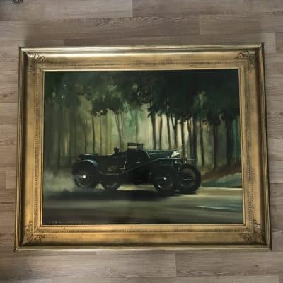 Dion Pears Bentley 3 Litre Le Mans 1927 Race Oil Painting Antique Art 6