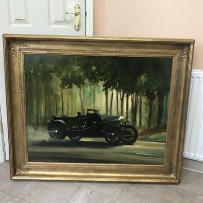 Dion Pears Bentley 3 Litre Le Mans 1927 Race Oil Painting Antique Art 8