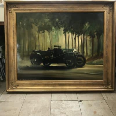 Dion Pears Bentley 3 Litre Le Mans 1927 Race Oil Painting Antique Art 16