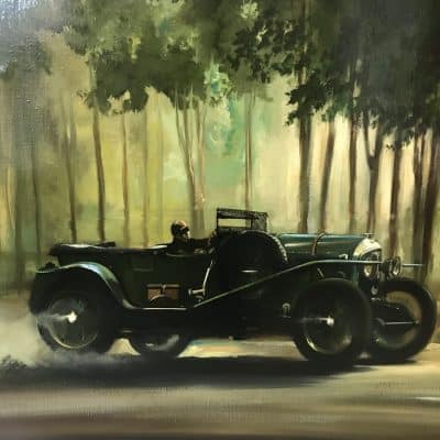 Dion Pears Bentley 3 Litre Le Mans 1927 Race Oil Painting Antique Art 12