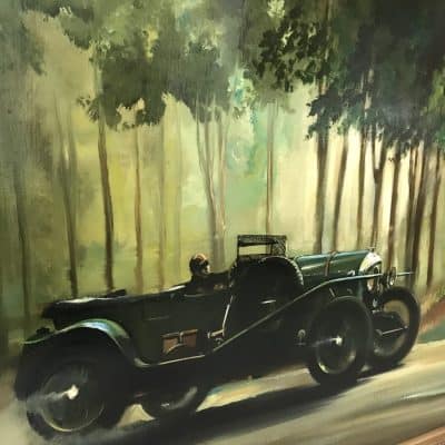 Dion Pears Bentley 3 Litre Le Mans 1927 Race Oil Painting Antique Art 14