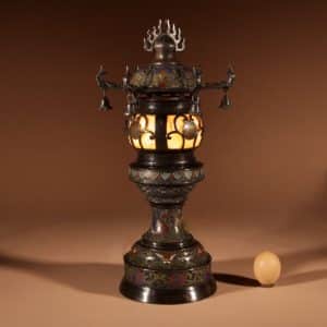 A Rare And Very Decorative Japanese Bronze Champlevé Table Lamp. Japanese Antique Lighting 3