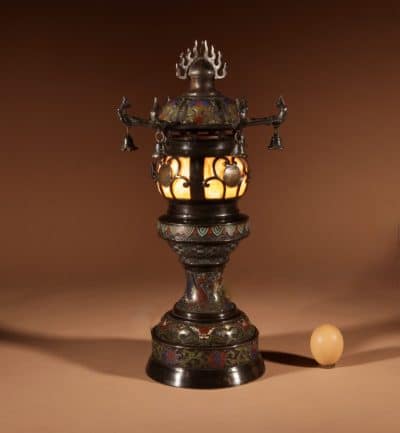 A Rare And Very Decorative Japanese Bronze Champlevé Table Lamp. Japanese Antique Lighting 3