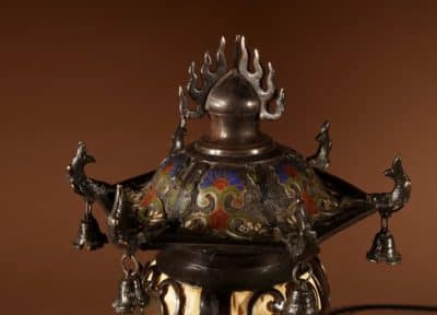 A Rare And Very Decorative Japanese Bronze Champlevé Table Lamp. Japanese Antique Lighting 4