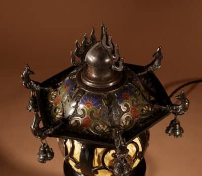 A Rare And Very Decorative Japanese Bronze Champlevé Table Lamp. Japanese Antique Lighting 5