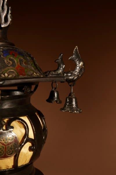 A Rare And Very Decorative Japanese Bronze Champlevé Table Lamp. Japanese Antique Lighting 9