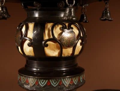 A Rare And Very Decorative Japanese Bronze Champlevé Table Lamp. Japanese Antique Lighting 10