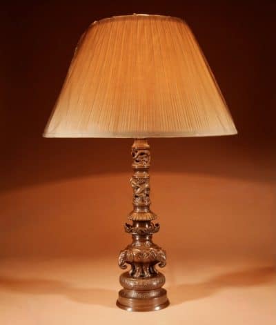 Impressive Original Bronze Japanese Elephant Table Lamp, Meiji Period 1868-1912 japan Antique Lighting 11