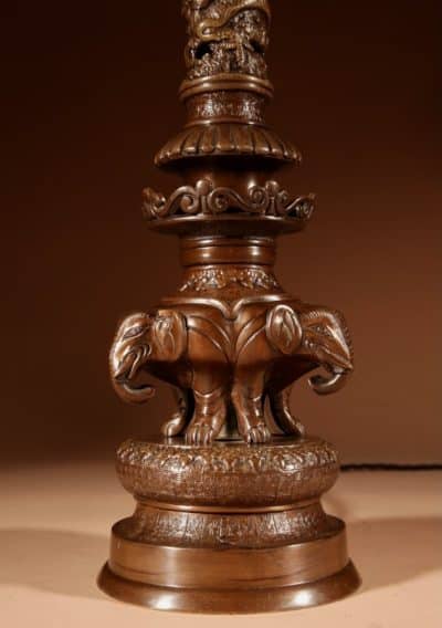 Impressive Original Bronze Japanese Elephant Table Lamp, Meiji Period 1868-1912 japan Antique Lighting 10