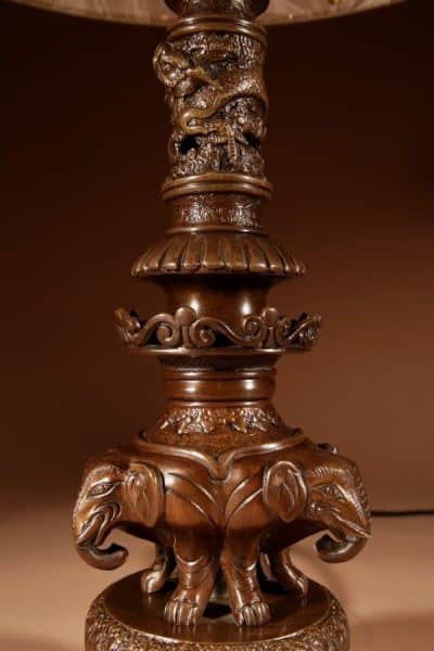 Impressive Original Bronze Japanese Elephant Table Lamp, Meiji Period 1868-1912 japan Antique Lighting 8