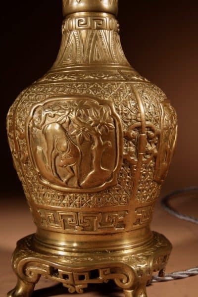 Interesting Chinese Brass Table Lamp Circa 1900-20 antique chinese vase Antique Lighting 4