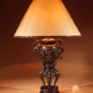 Fine Japanese Bronze Table Lamp, Meiji 1868-1912. japan Antique Lighting