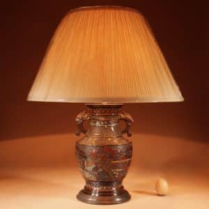 A Decorative Champlevé Japanese bronze table lamp. Japanese Antique Lighting