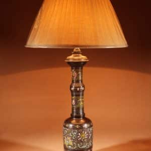 Original Impressive Champlevé Japanese bronze table lamp. japan Antique Lighting 3