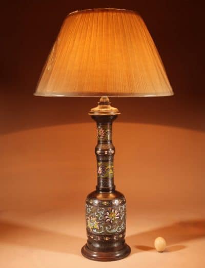 Original Impressive Champlevé Japanese bronze table lamp. japan Antique Lighting 3