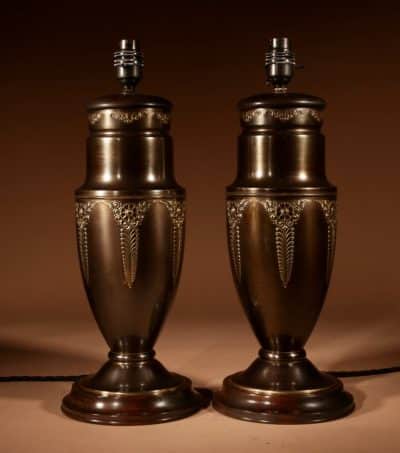 Dutch Art Nouveau / Art Deco Very Stylish Original Patinated And Polished Brass Table Lamps.  art deco pair of table lamps Antique Lighting 9