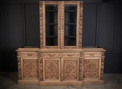 Impressive Bleached Carved Oak Glazed Bookcase bookcase Antique Bookcases 20