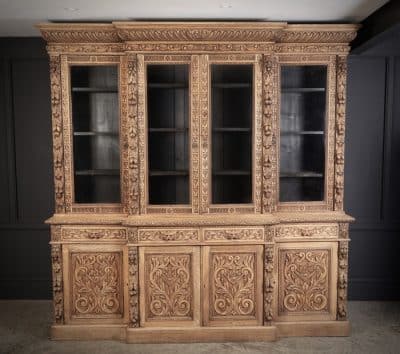 Impressive Bleached Carved Oak Glazed Bookcase bookcase Antique Bookcases 3