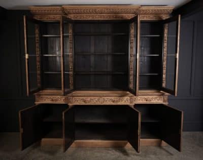 Impressive Bleached Carved Oak Glazed Bookcase bookcase Antique Bookcases 11