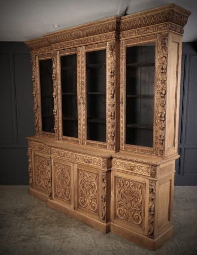 Impressive Bleached Carved Oak Glazed Bookcase bookcase Antique Bookcases 10