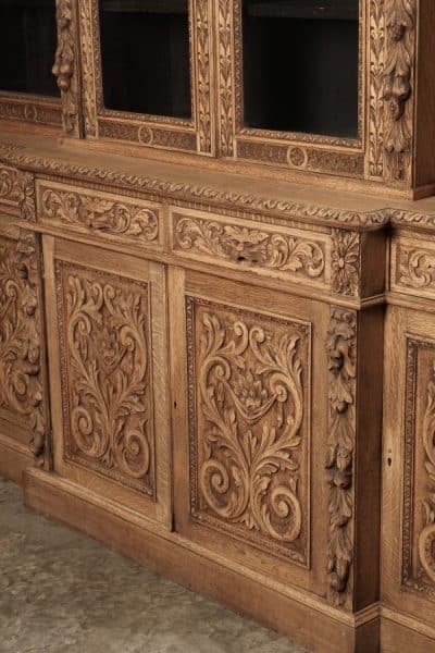 Impressive Bleached Carved Oak Glazed Bookcase bookcase Antique Bookcases 7