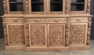 Impressive Bleached Carved Oak Glazed Bookcase bookcase Antique Bookcases 19