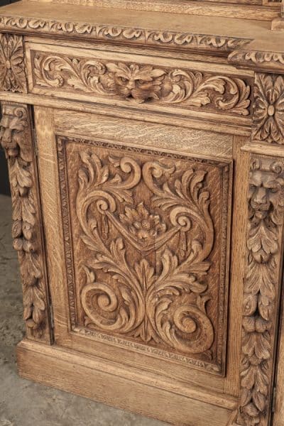 Impressive Bleached Carved Oak Glazed Bookcase bookcase Antique Bookcases 17