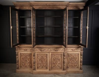 Impressive Bleached Carved Oak Glazed Bookcase bookcase Antique Bookcases 14