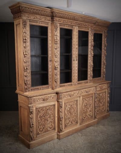 Impressive Bleached Carved Oak Glazed Bookcase bookcase Antique Bookcases 13