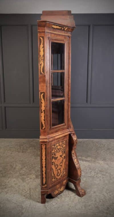 Large Dutch Marquetry Inlaid Walnut Bombe Shaped Cabinet display cabinet Antique Cabinets 5