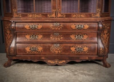 Large Dutch Marquetry Inlaid Walnut Bombe Shaped Cabinet - Image 11