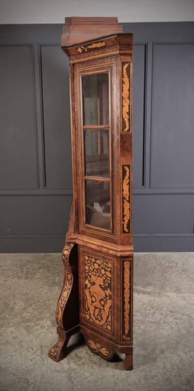 Large Dutch Marquetry Inlaid Walnut Bombe Shaped Cabinet display cabinet Antique Cabinets 8