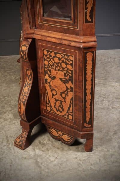 Large Dutch Marquetry Inlaid Walnut Bombe Shaped Cabinet display cabinet Antique Cabinets 7