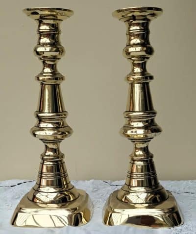 Pair Victorian Brass Candlesticks AA 28b