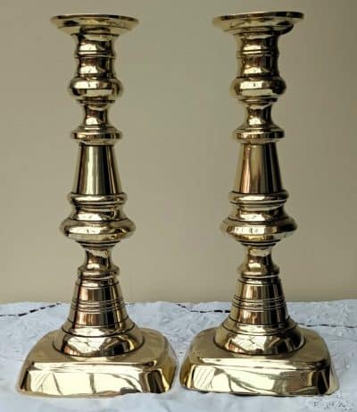 Pair Victorian Brass Candlesticks AA 28c