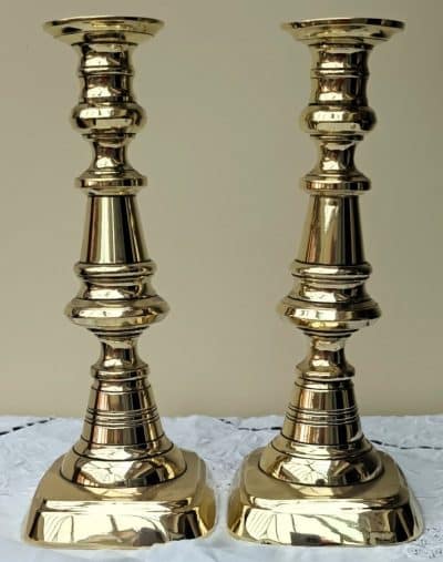 Pair Victorian Brass Candlesticks AA 28d