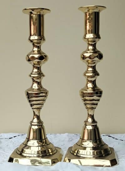 Pair Victorian Brass Candlesticks AA 29c