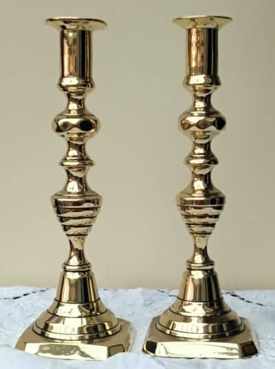 Pair Victorian Brass Candlesticks AA 29d