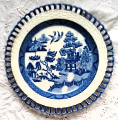 Antique English Victorian Blue and White Transfer "Willow" Pattern Dessert Plate