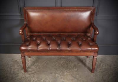 Rare Pair of Regency Mahogany & Leather Hall Benches bench Antique Benches 13