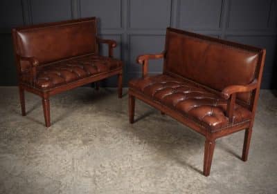 Rare Pair of Regency Mahogany & Leather Hall Benches bench Antique Benches 4