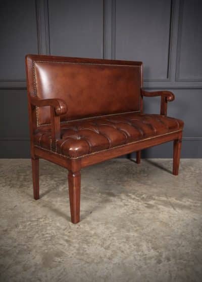 Rare Pair of Regency Mahogany & Leather Hall Benches bench Antique Benches 8