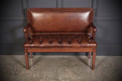 Rare Pair of Regency Mahogany & Leather Hall Benches bench Antique Benches 9