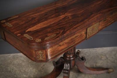 Regency Brass Inlaid Rosewood Card Table card table Antique Furniture 7