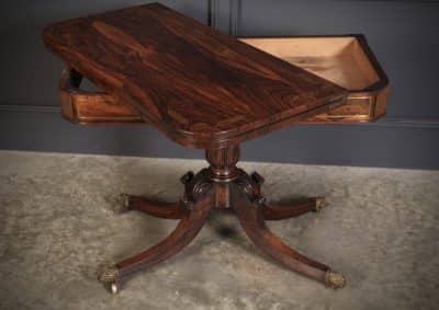 Regency Brass Inlaid Rosewood Card Table card table Antique Furniture 6