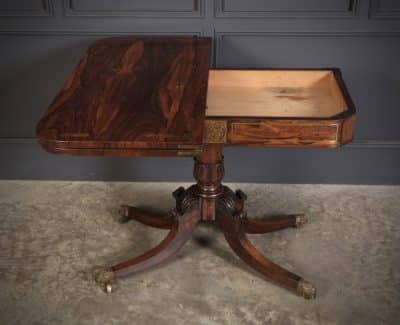 Regency Brass Inlaid Rosewood Card Table card table Antique Furniture 5