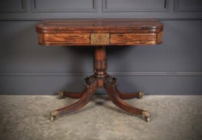 Regency Brass Inlaid Rosewood Card Table card table Antique Furniture 16