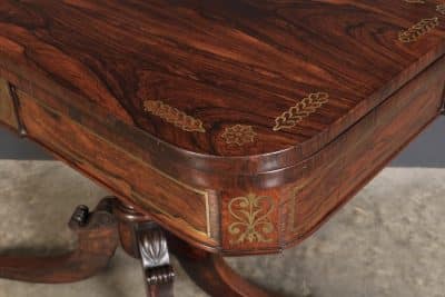 Regency Brass Inlaid Rosewood Card Table card table Antique Furniture 12